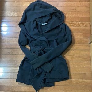 Black Hooded Wrap-Front Women's Top